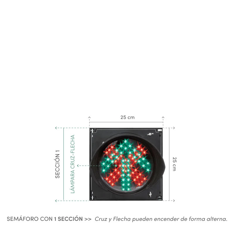 SemáforoSemáforo LED CRUZ-FLECHA para uso industrial con lámpara de 20 cm (88") de diámetro